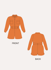 Jade playsuit sewing pattern front and back views