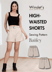 High waisted shorts sewing pattern 'Bailey' with front pleats and wide leg hem