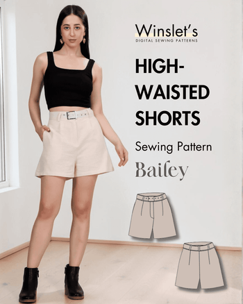 High waisted shorts sewing pattern 'Bailey' with front pleats and wide leg hem
