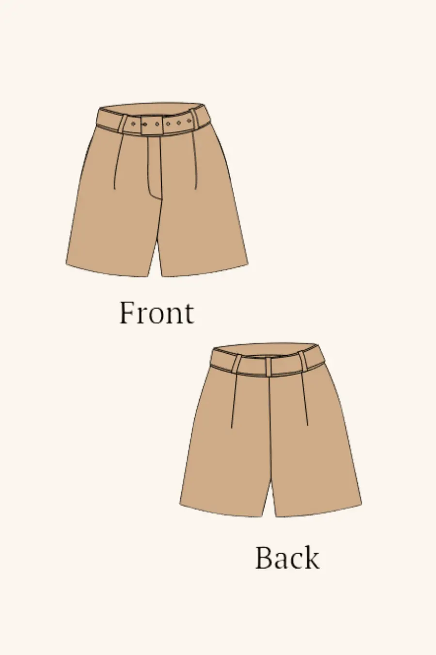 2d sketch of high-waisted shorts sewing pattern