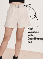 Women's high waisted shorts with side pockets and belt detail