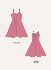 Digital sewing pattern for Barbiecore summer dress 'Violet' with front and back views illustrations