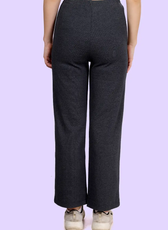 Back view of pull-on pants showcasing the high-waisted fit and smooth elastic waistband. Ideal for casual and stylish wear.