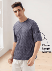 Side View of men's T-shirt sewing pattern details with crew neckline and drop shoulders