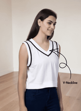 Side View of Sleeveless sweater vest with V-neck and ribbed armholes