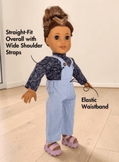 Dolls Brooke sewing pattern with long sleeves, elastic waistband, and velcro fastening