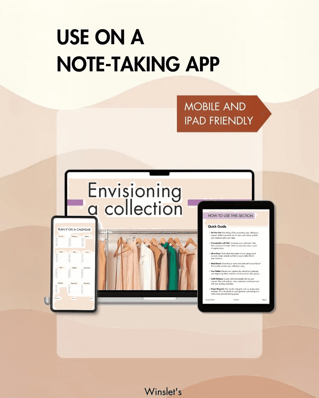 Note-taking app compatible sewing planner for goal setting and tracking