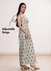 Maxi dress with gathered bust and adjustable straps - side view