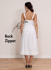 Back zipper on white sundress midi women's sewing pattern 'Fiona'