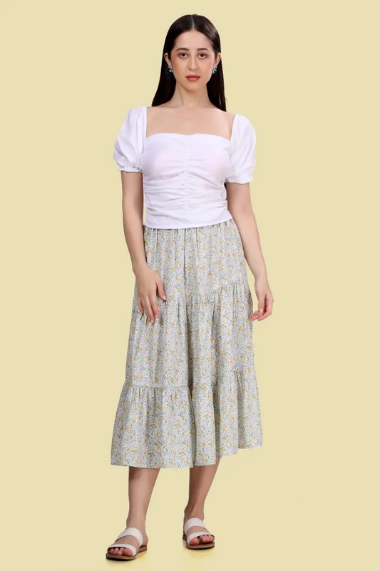 Cottagecore Coord Set Sewing Pattern - Puff Sleeves Ruched Top & Tiered Midi Skirt