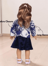 Doll sewing pattern with square neckline and long sleeves, back view