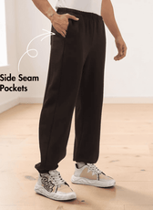 Side view of men's joggers sewing pattern with patch pockets and relaxed straight-leg silhouette