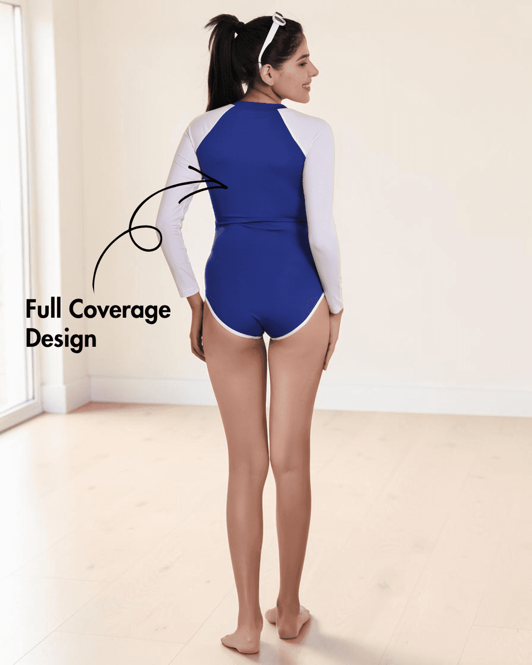 Back view of black bodysuit sewing pattern with zip closure