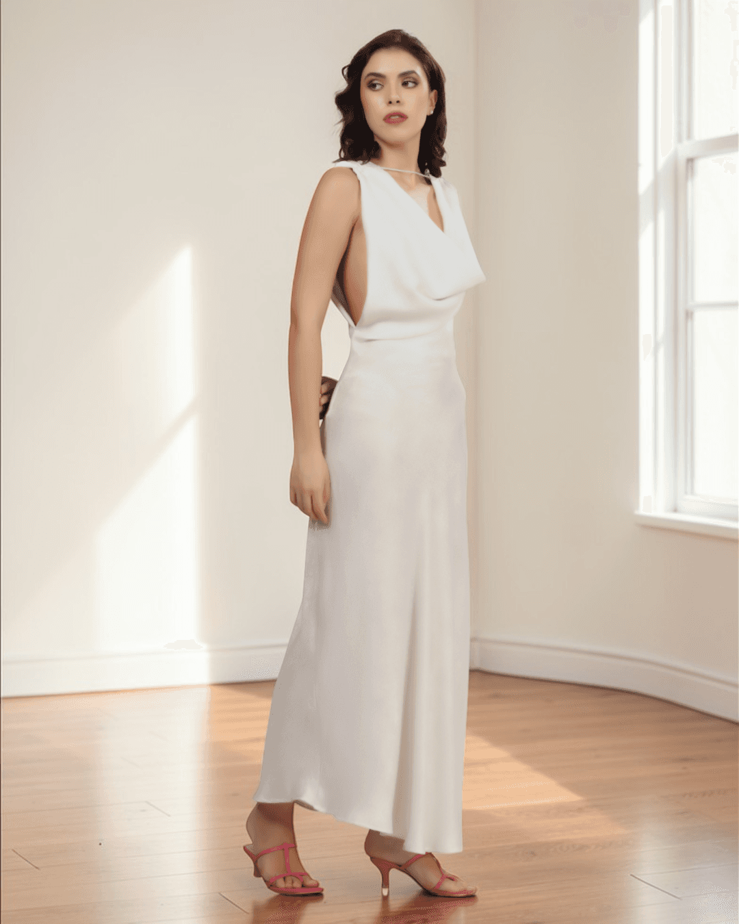 Elegant ivory cowl neck gown for women