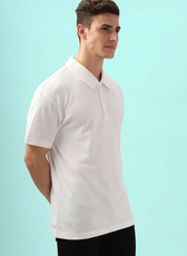 Side view of a men's polo shirt sewn from the 'John' pattern. Showcases a relaxed fit with a neatly finished collar and short sleeves.
