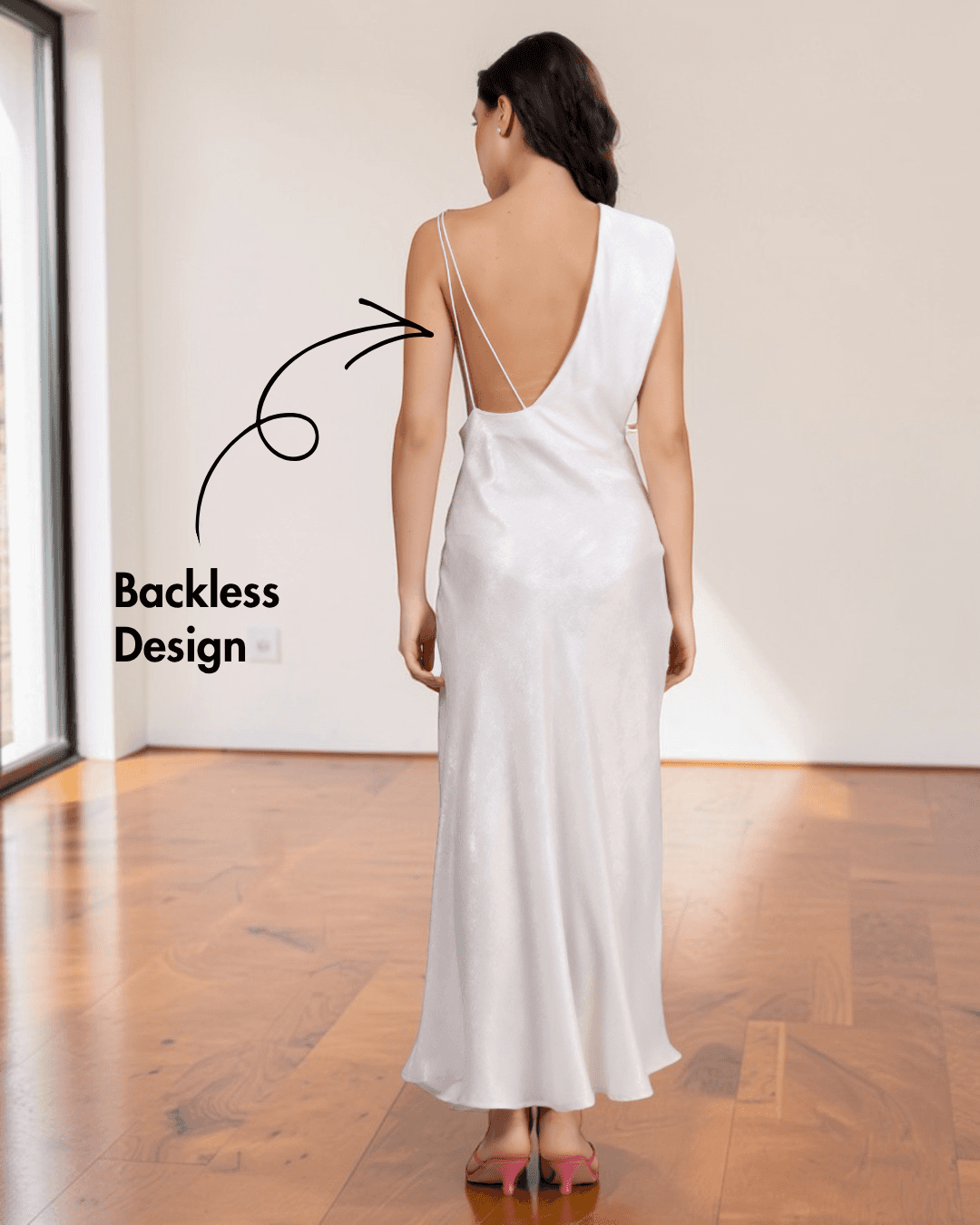 Backless ivory gown with spaghetti straps for sewing pattern
