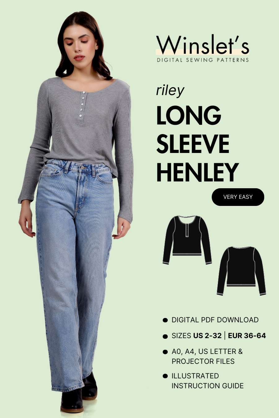 Long Sleeve Henley Sewing Pattern 'Riley'