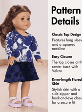 Pattern details for doll top with square neckline and flared skirt