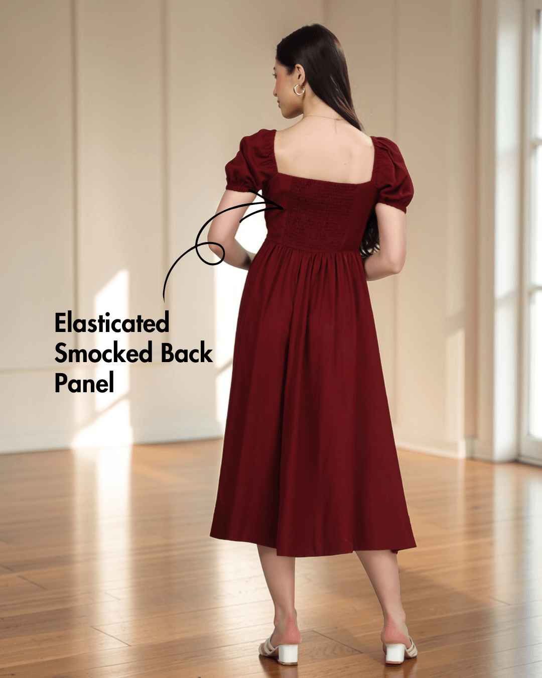 Milkmaid Dress PDF Women's Cottagecore Sewing Pattern with smocked back panel