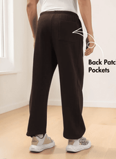 Back view of men's joggers sewing pattern with patch pockets and relaxed straight-leg silhouette