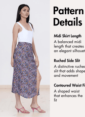 Pattern details for midi skirt with contour waist and high slit