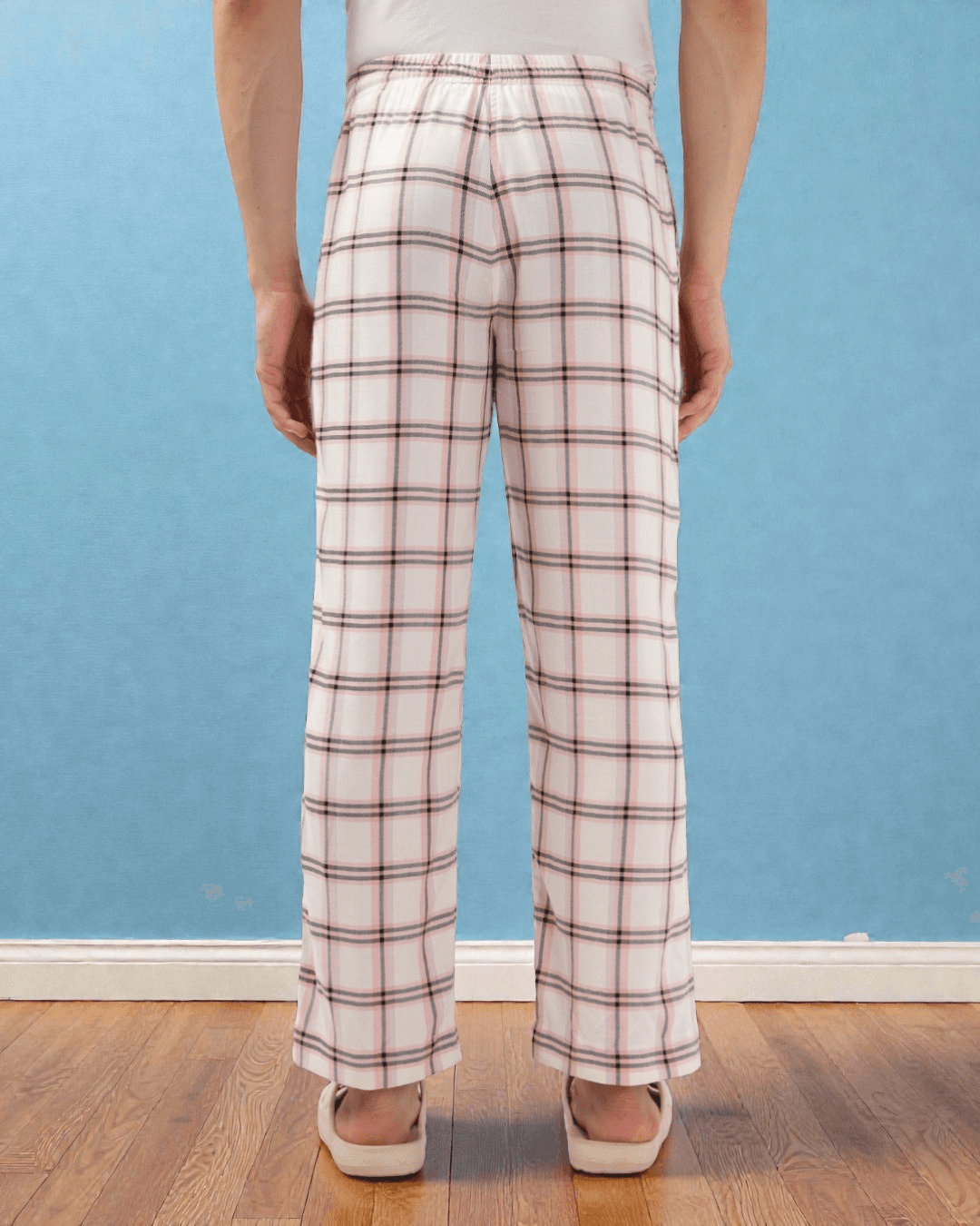Back view of Men's Lounge Pajama Pants Sewing Pattern 'Dan' displaying relaxed fit and straight leg cut, perfect for sewing casual men's pants.