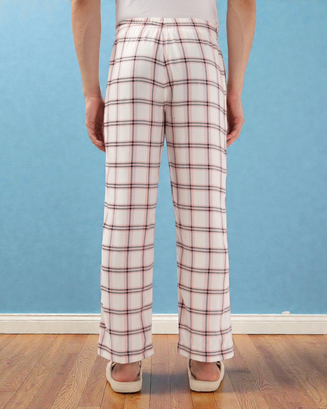 Back view of Men's Lounge Pajama Pants Sewing Pattern 'Dan' displaying relaxed fit and straight leg cut, perfect for sewing casual men's pants.