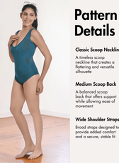 Pattern details for Bodysuit Sewing Pattern 'Gabby' with scoop neckline and support features
