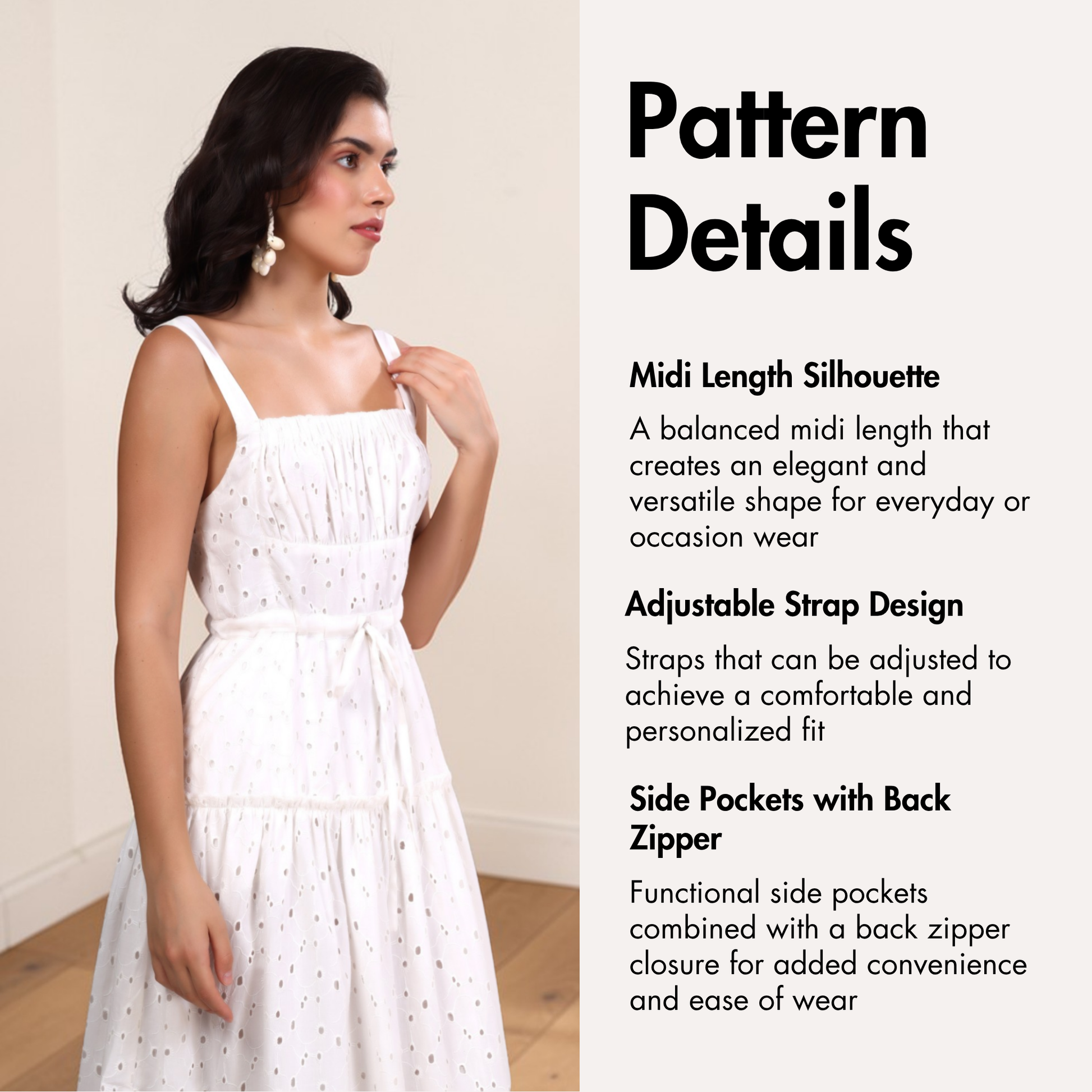 Sundress Midi Women's Dress PDF Sewing Pattern 'Fiona' with square neckline and adjustable straps