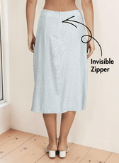 Back view of midi skirt with seamless finish and hidden zipper