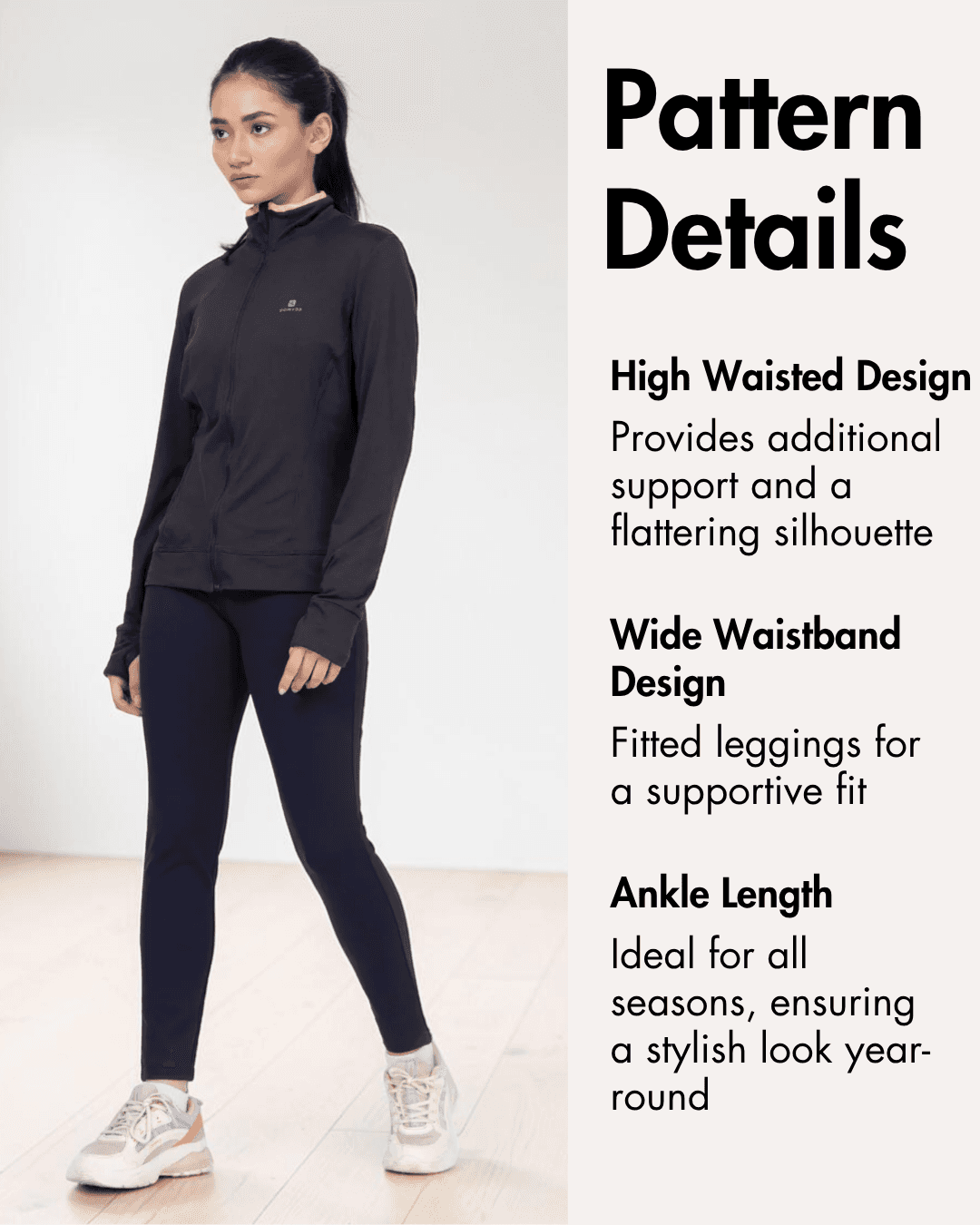 Pattern details for Nova leggings sewing pattern with high waist and ankle length design