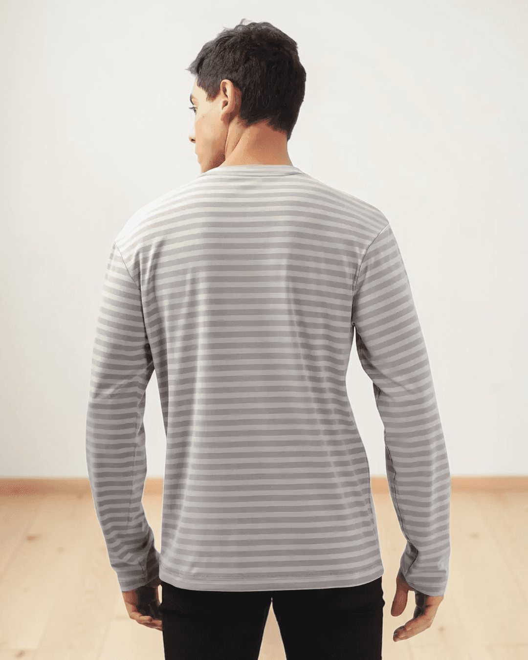 Back view of men's long sleeve T-shirt sewing pattern