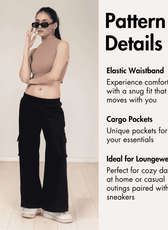 Detailed pattern features for Maddie sweatpants with elastic waistband and cargo pockets