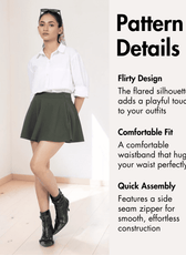 Pattern details for 'Poppy' skater skirt with layered PDF, seam allowance, and instructions