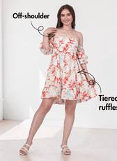 Off shoulder dress sewing pattern 'Aster' with open back and puff sleeves