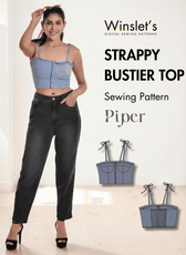 Blue cropped bustier top with ruffled neckline and adjustable tie straps