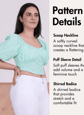 Bustier Crop Top sewing pattern with puff sleeves, pattern details