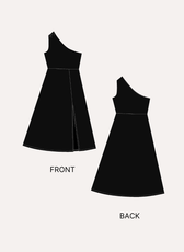 One shoulder women's maxi dress sewing pattern front view