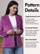 Pattern details for women's blazer 'Monroe' with single-breasted front, flap pockets, and back vent