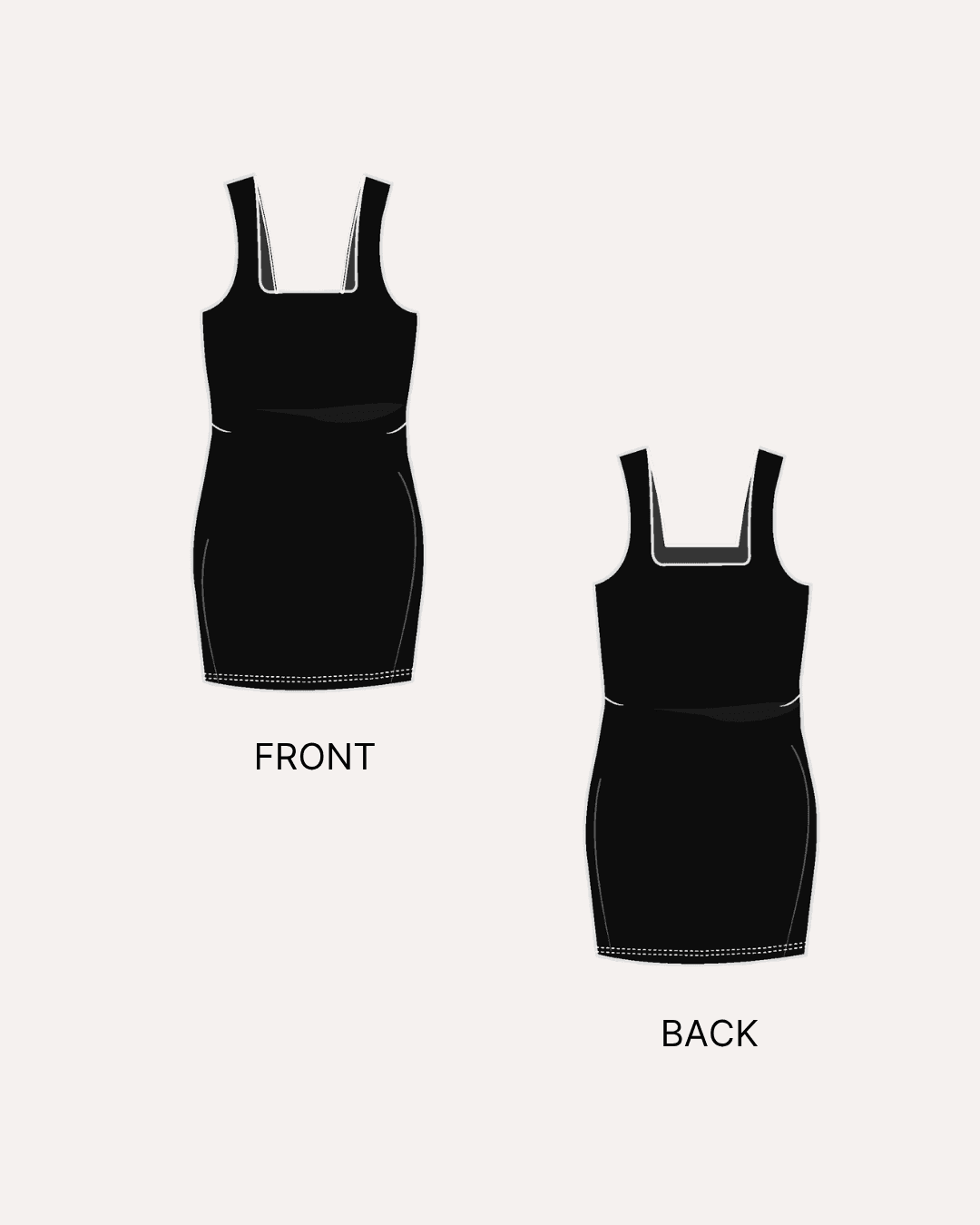 Sewing pattern for sleeveless bodycon mini dress 'Swift' with front and back views