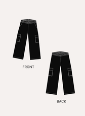 Black cargo sweatpants sewing pattern front and back views with detailed illustration