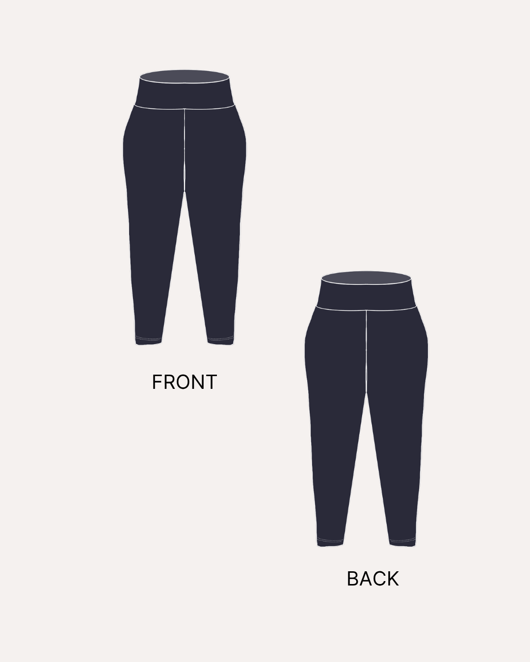Back and front illustrations for nova leggings sewing pattern