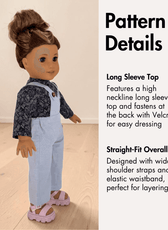 Dolls Brooke dungaree sewing pattern for two-piece outfit, pattern details