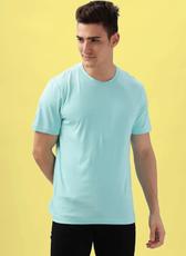 Light blue men's T-shirt with a classic round neck. A versatile wardrobe essential with a straight hem and short sleeves.