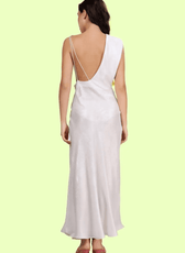 Model showing elegant backless design of the cowl neck gown sewed with winslet's pattern