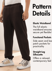 Pattern details for men's joggers with elastic waistband, functional pockets, and relaxed fit