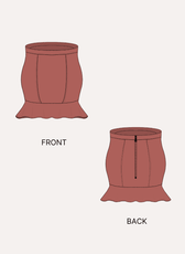 Front and back view of the Circle Skirt Sewing Pattern 'Buttercup' with ruffle hem