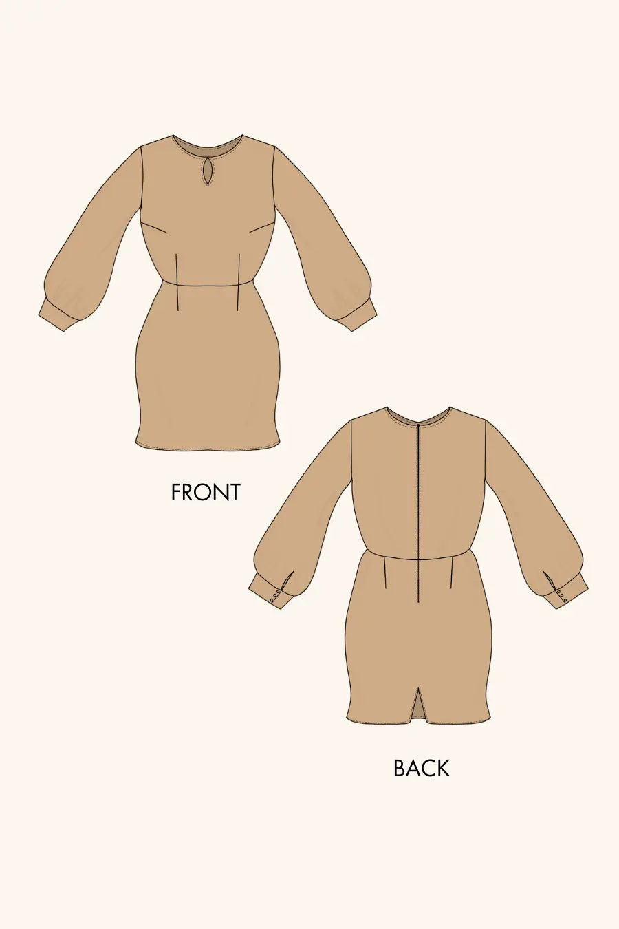 Flat overlay of the sheath dress sewing pattern from Winslet's 