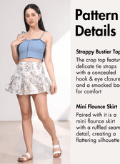 Pattern details of mini flounce skirt with ruffled seam and fitted waist
