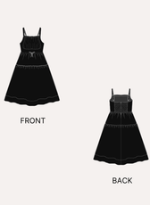 Illustration of front and back views of the 'Fiona' sundress pattern
